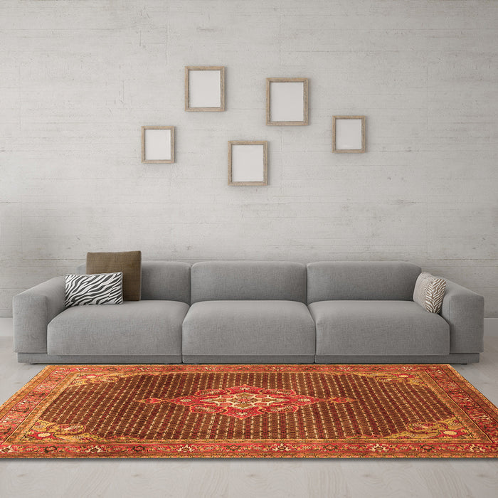 Machine Washable Persian Orange Traditional Area Rugs in a Living Room, wshtr787org