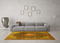 Machine Washable Persian Yellow Traditional Rug in a Living Room, wshtr787yw
