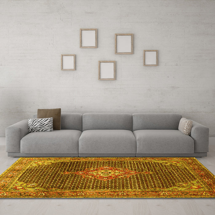 Machine Washable Persian Yellow Traditional Rug in a Living Room, wshtr787yw