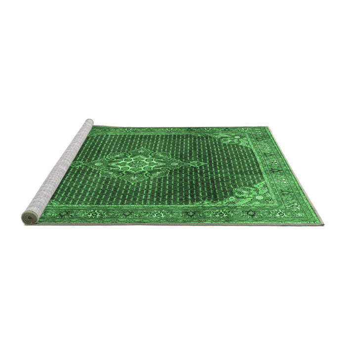 Sideview of Machine Washable Persian Emerald Green Traditional Area Rugs, wshtr787emgrn