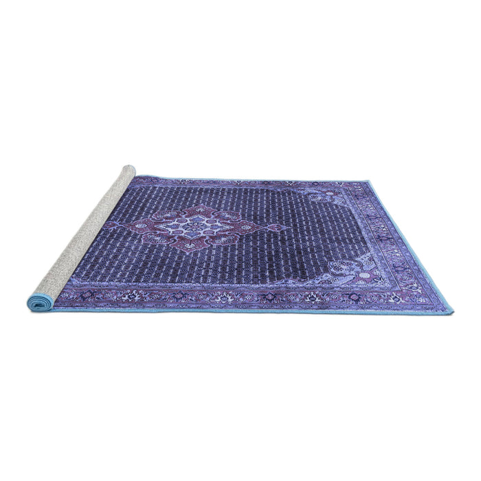 Sideview of Machine Washable Persian Blue Traditional Rug, wshtr787blu