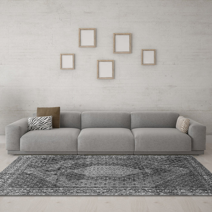 Machine Washable Persian Gray Traditional Rug in a Living Room,, wshtr788gry