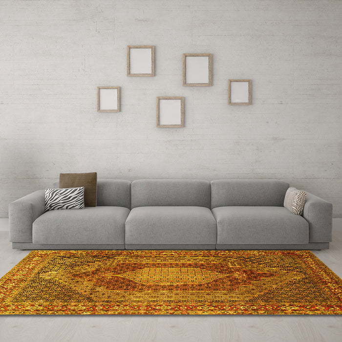 Machine Washable Persian Yellow Traditional Rug in a Living Room, wshtr788yw