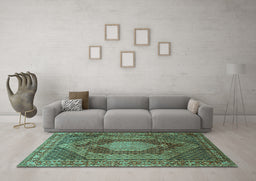 Machine Washable Persian Turquoise Traditional Area Rugs in a Living Room,, wshtr788turq
