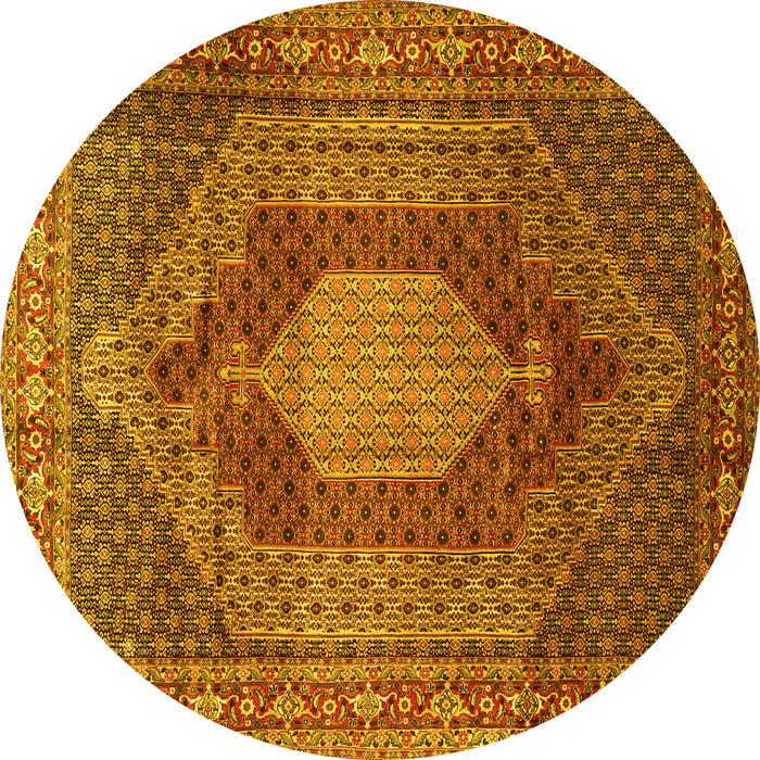 Round Machine Washable Persian Yellow Traditional Rug, wshtr788yw