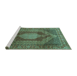Sideview of Machine Washable Persian Turquoise Traditional Area Rugs, wshtr788turq