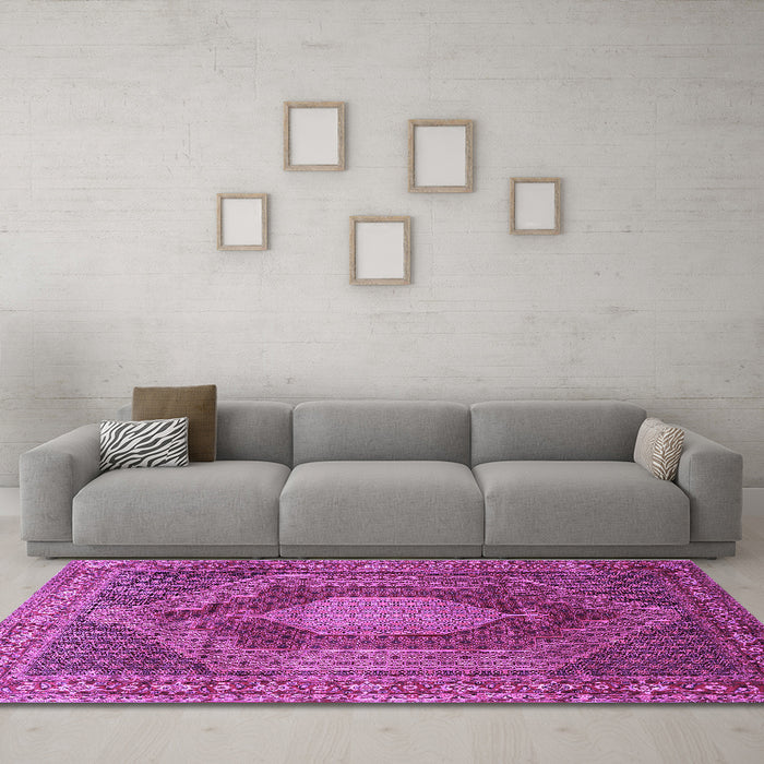 Machine Washable Persian Purple Traditional Area Rugs in a Living Room, wshtr788pur