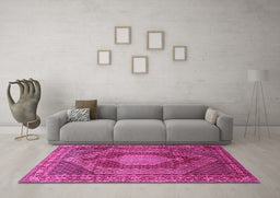 Machine Washable Persian Pink Traditional Rug in a Living Room, wshtr788pnk