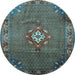 Round Machine Washable Persian Light Blue Traditional Rug, wshtr789lblu