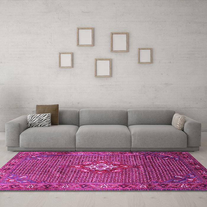 Machine Washable Persian Pink Traditional Rug in a Living Room, wshtr789pnk