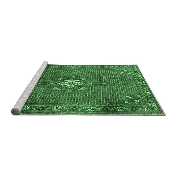 Sideview of Machine Washable Persian Emerald Green Traditional Area Rugs, wshtr789emgrn