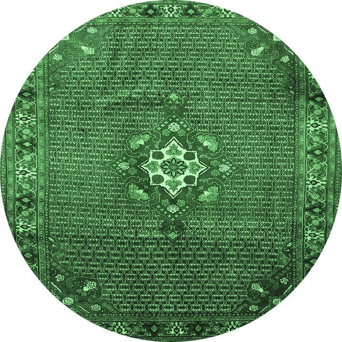 Round Persian Emerald Green Traditional Rug, tr789emgrn