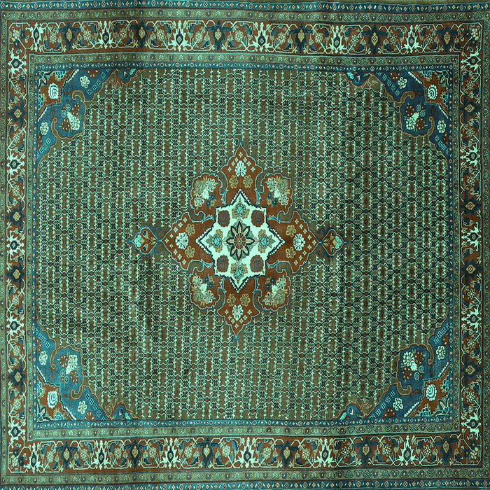 Square Machine Washable Persian Turquoise Traditional Area Rugs, wshtr789turq