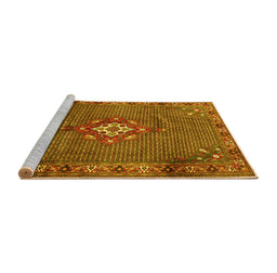 Sideview of Machine Washable Persian Yellow Traditional Rug, wshtr789yw