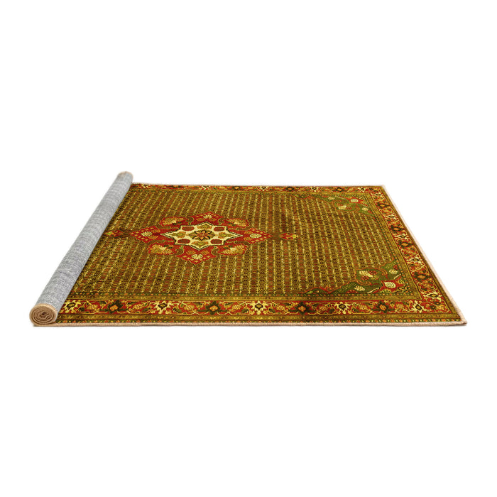 Sideview of Machine Washable Persian Yellow Traditional Rug, wshtr789yw