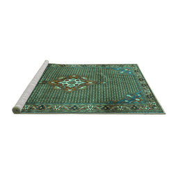 Sideview of Machine Washable Persian Turquoise Traditional Area Rugs, wshtr789turq