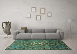 Machine Washable Persian Turquoise Traditional Area Rugs in a Living Room,, wshtr789turq