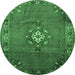 Round Machine Washable Persian Emerald Green Traditional Area Rugs, wshtr789emgrn