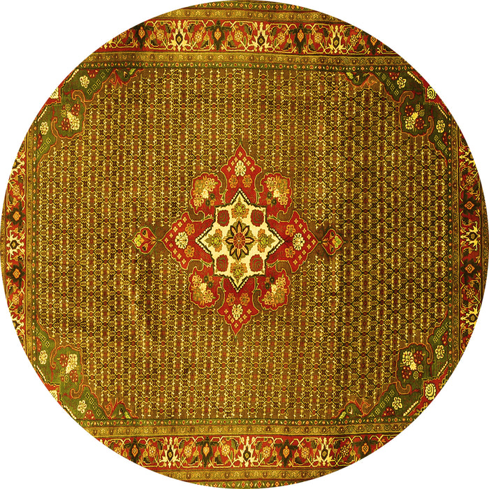 Round Persian Yellow Traditional Rug, tr789yw