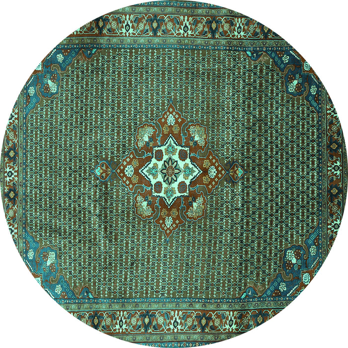 Round Machine Washable Persian Turquoise Traditional Area Rugs, wshtr789turq