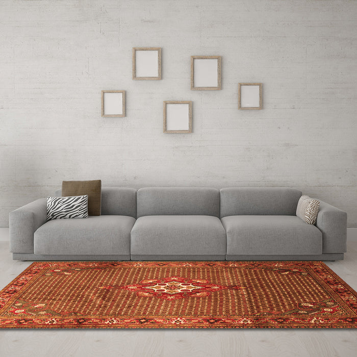 Machine Washable Persian Orange Traditional Area Rugs in a Living Room, wshtr789org