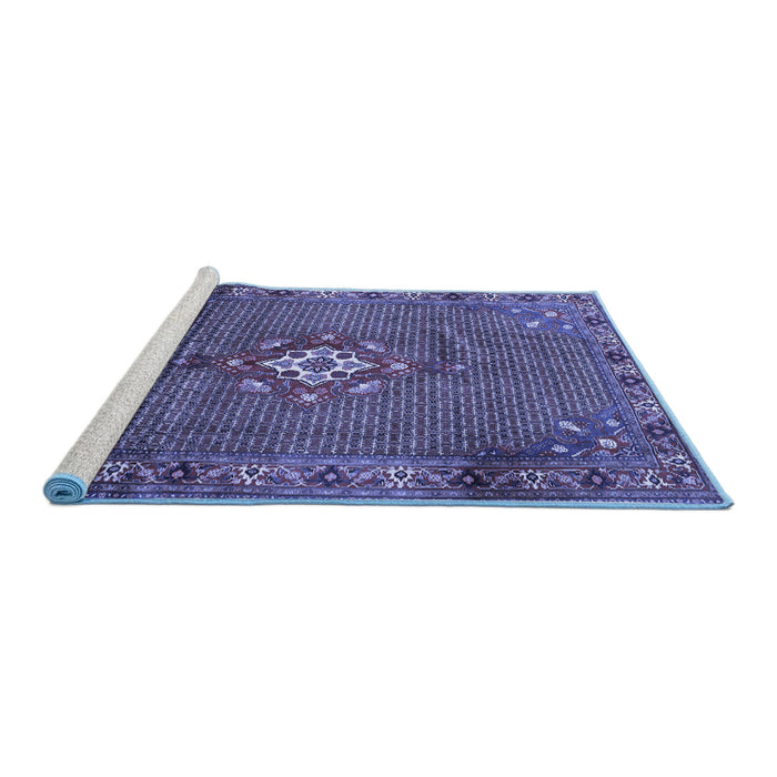 Sideview of Machine Washable Persian Blue Traditional Rug, wshtr789blu