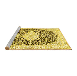 Sideview of Machine Washable Medallion Yellow Traditional Rug, wshtr78yw