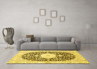 Machine Washable Medallion Yellow Traditional Rug, wshtr78yw