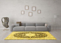 Machine Washable Medallion Yellow Traditional Rug in a Living Room, wshtr78yw