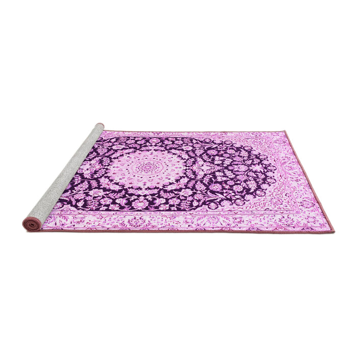 Sideview of Machine Washable Medallion Pink Traditional Rug, wshtr78pnk