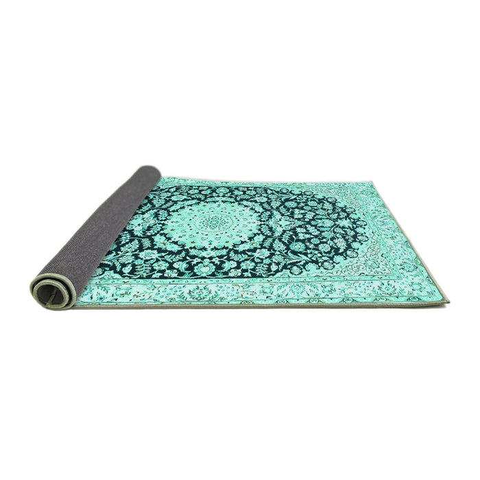 Sideview of Medallion Turquoise Traditional Rug, tr78turq