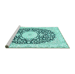 Sideview of Machine Washable Medallion Turquoise Traditional Area Rugs, wshtr78turq