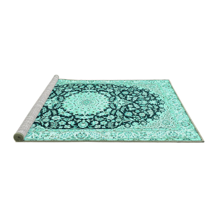 Sideview of Machine Washable Medallion Turquoise Traditional Area Rugs, wshtr78turq