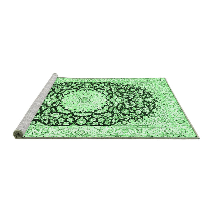 Sideview of Machine Washable Medallion Emerald Green Traditional Area Rugs, wshtr78emgrn