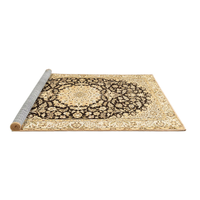 Sideview of Machine Washable Medallion Brown Traditional Rug, wshtr78brn
