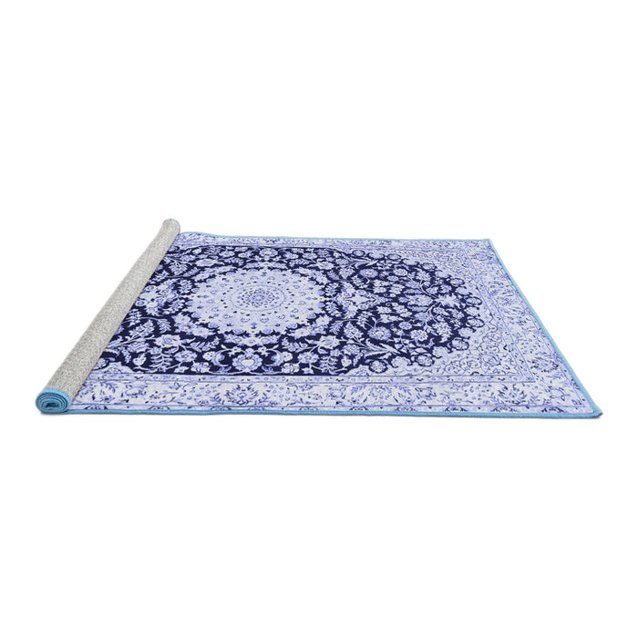Sideview of Machine Washable Medallion Blue Traditional Rug, wshtr78blu