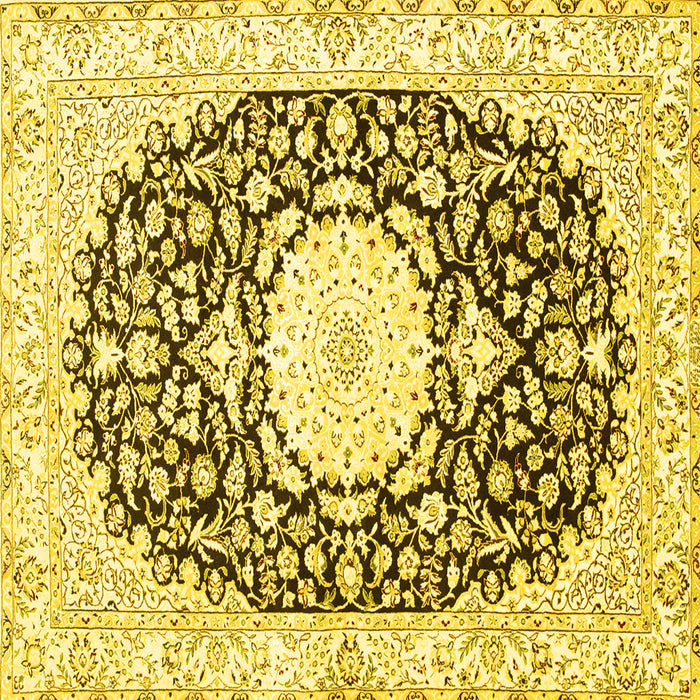 Square Machine Washable Medallion Yellow Traditional Rug, wshtr78yw