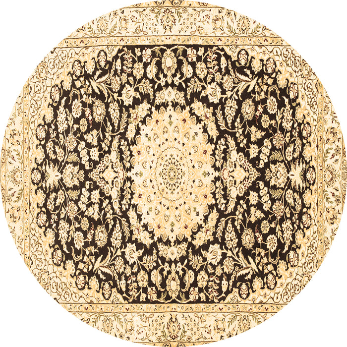 Round Machine Washable Medallion Brown Traditional Rug, wshtr78brn