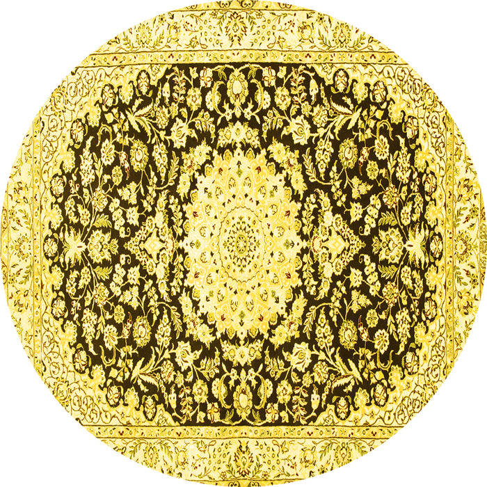 Round Machine Washable Medallion Yellow Traditional Rug, wshtr78yw