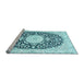 Sideview of Machine Washable Medallion Light Blue Traditional Rug, wshtr78lblu