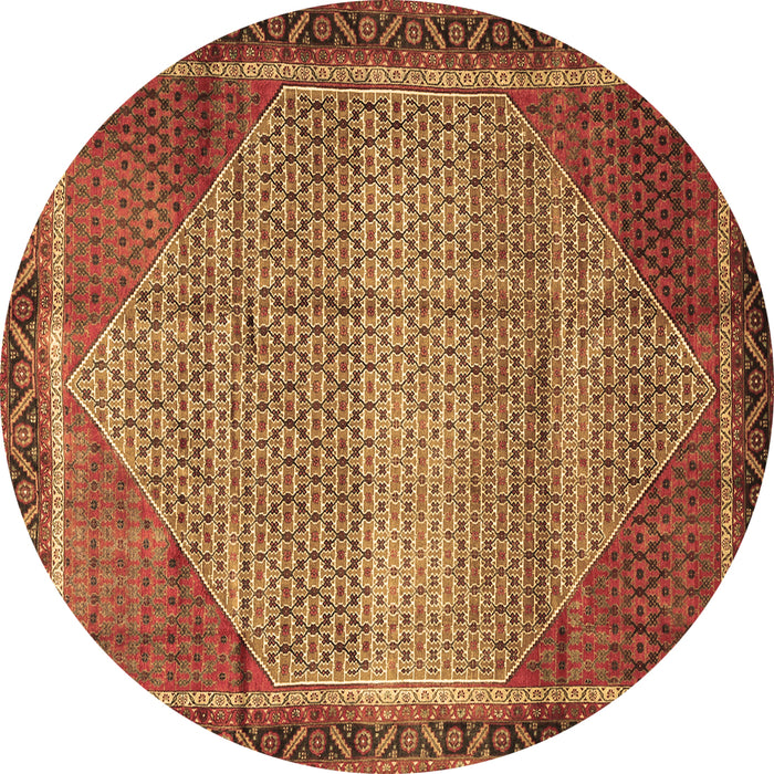 Round Machine Washable Persian Brown Traditional Rug, wshtr790brn