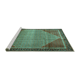 Sideview of Machine Washable Persian Turquoise Traditional Area Rugs, wshtr790turq
