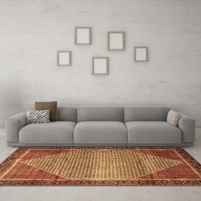 Machine Washable Persian Brown Traditional Rug in a Living Room,, wshtr790brn