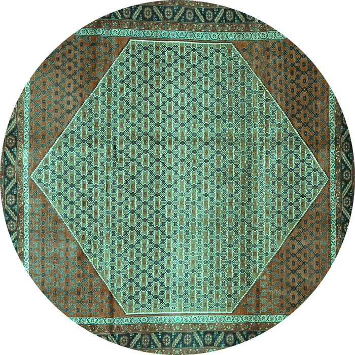 Round Persian Turquoise Traditional Rug, tr790turq