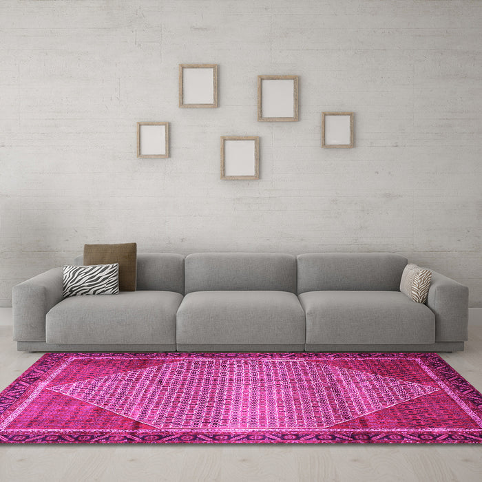Machine Washable Persian Pink Traditional Rug in a Living Room, wshtr790pnk