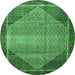 Round Persian Emerald Green Traditional Rug, tr790emgrn