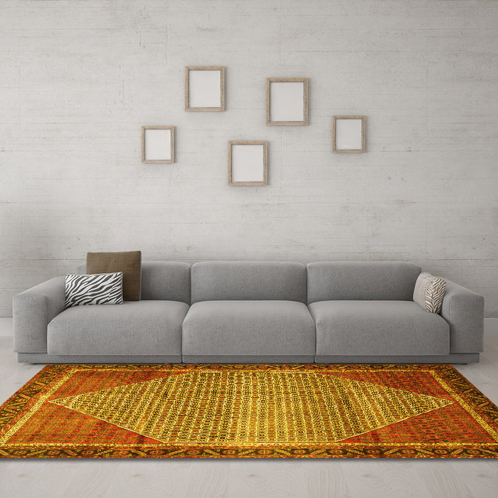 Machine Washable Persian Yellow Traditional Rug in a Living Room, wshtr790yw