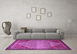 Machine Washable Persian Purple Traditional Area Rugs in a Living Room, wshtr790pur