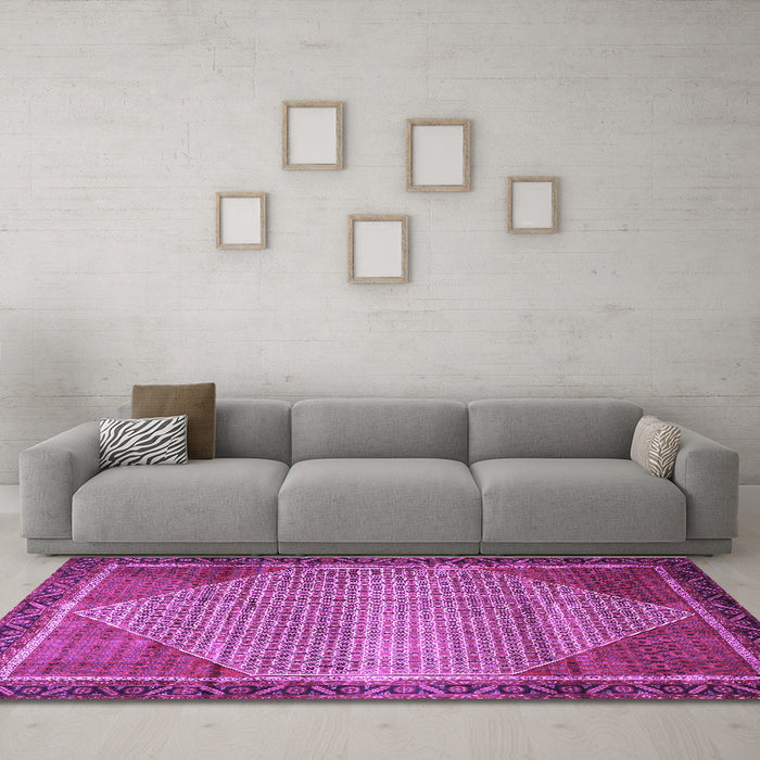 Machine Washable Persian Purple Traditional Area Rugs in a Living Room, wshtr790pur