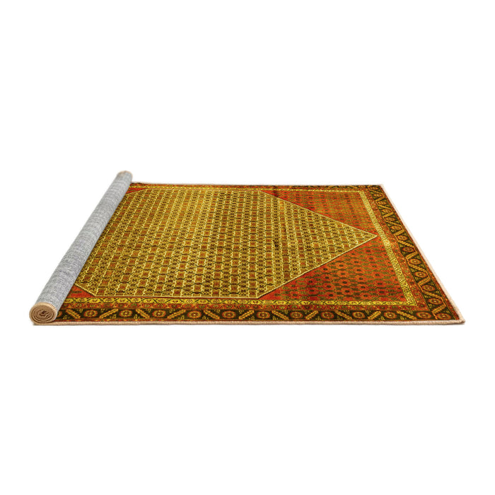 Sideview of Machine Washable Persian Yellow Traditional Rug, wshtr790yw